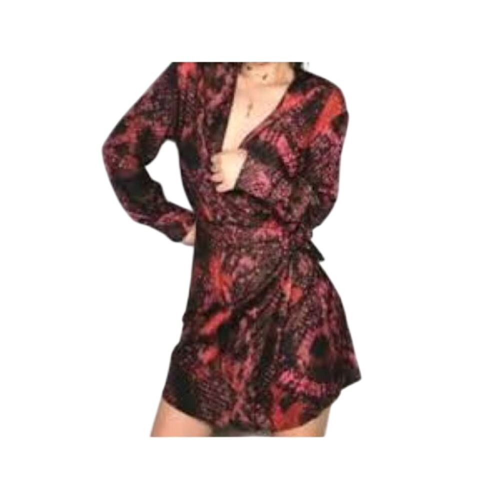 Zara Red & Black Satin multicolor Wrap-Style Mini Dress